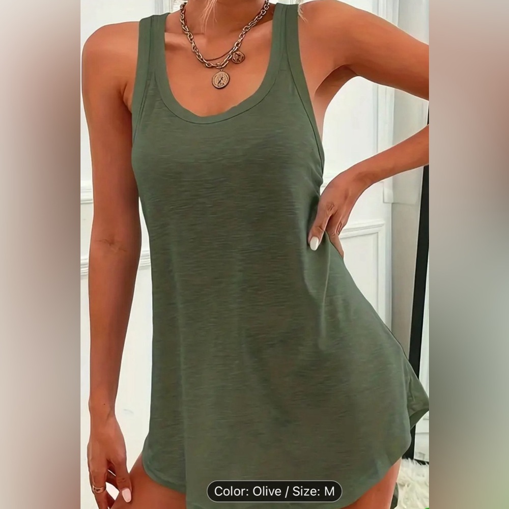 Solid Racerback Nightdress | Scoop Neck Tank Pajama Dress -Medium